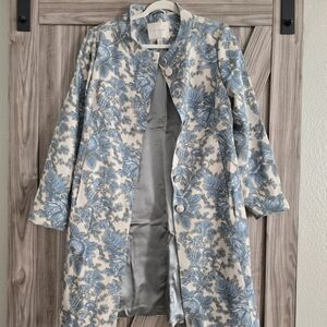 Floral Blue and Cream Trench Coat